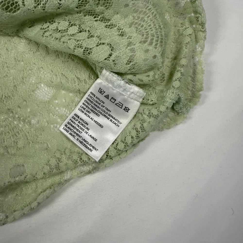 Tela Lace Green Top XS 3/4 Sleeve Cropped Elegant Sheer‎ Layering Blouse